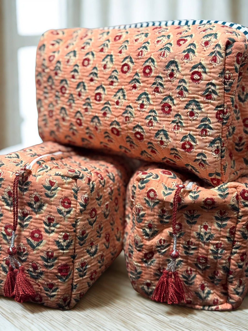 Block Printed and Handmade large waterproof toiletry pouch