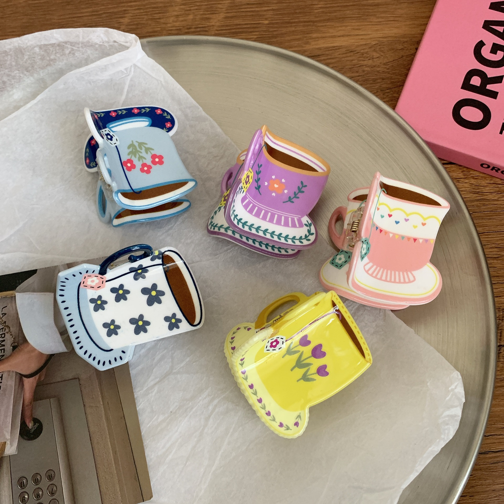 Floral Tea Cup Hair Claw Clip | Cozy Reading Style