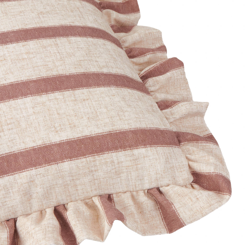 Square Striped Ruffle Cushion Cover - Clay Pink