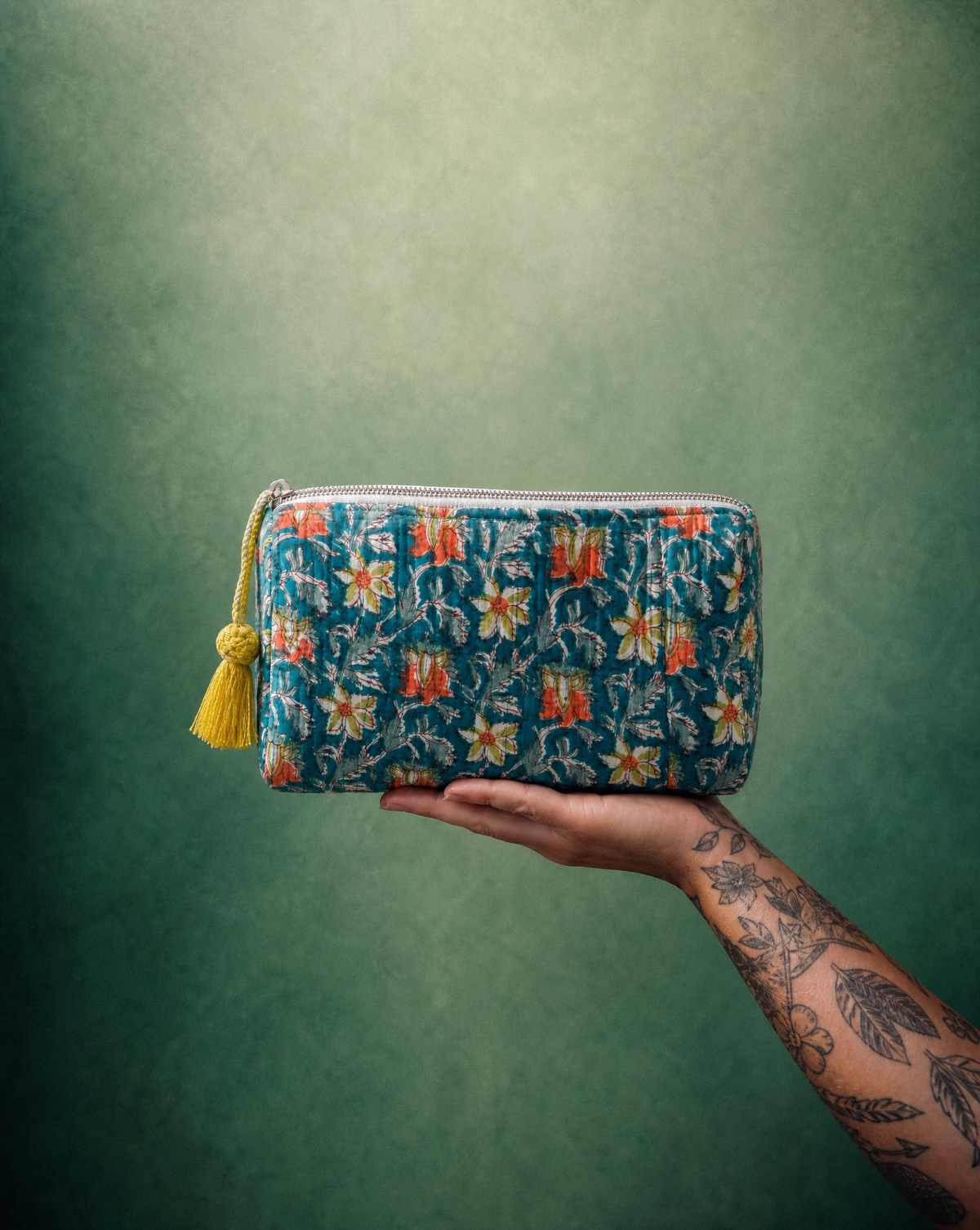 Block Printed and Handmade large waterproof toiletry pouch