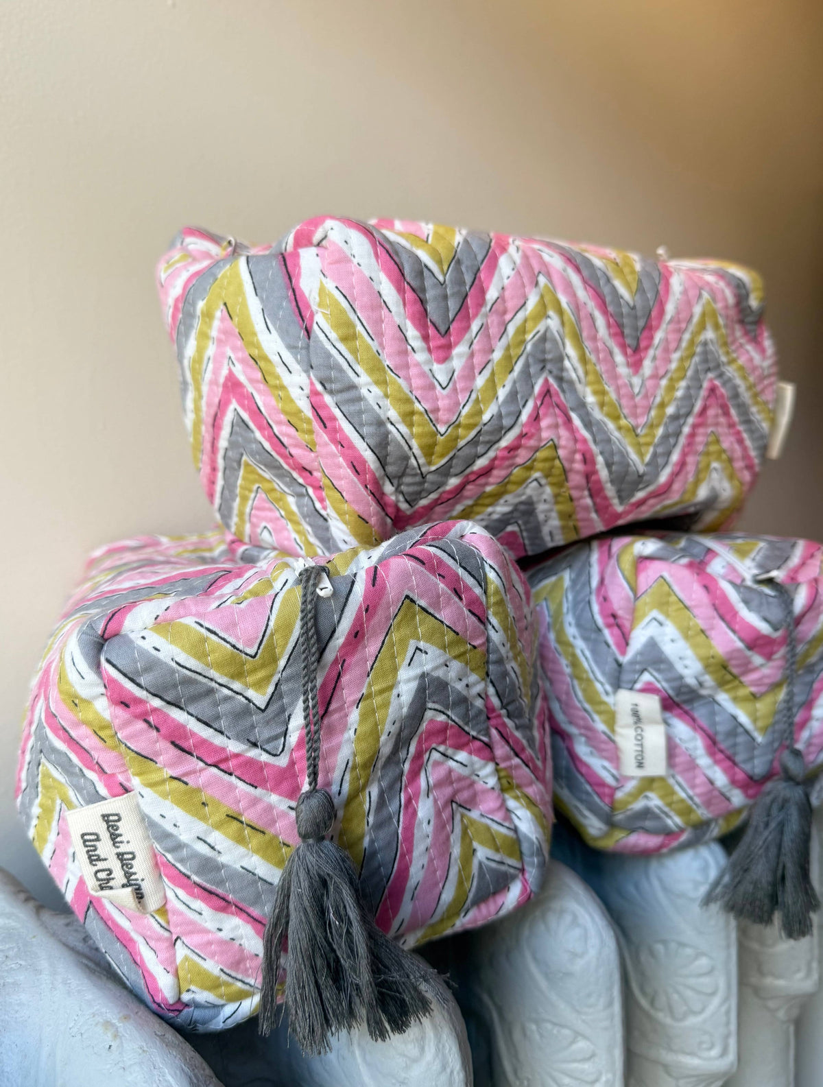 Block Printed and Handmade large waterproof toiletry pouch