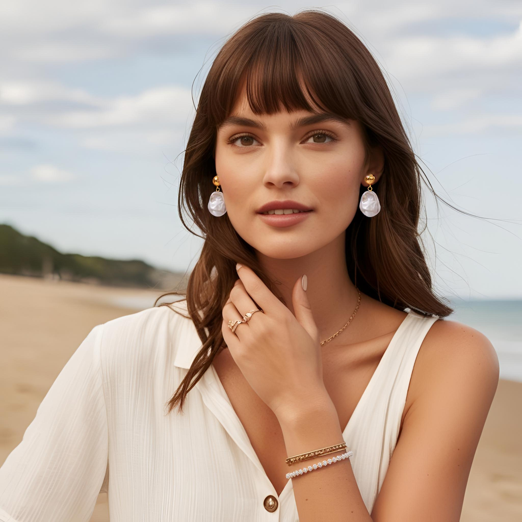 Luna Bloom Dainty Petite Buroque Pearl Bracelet – Steel 