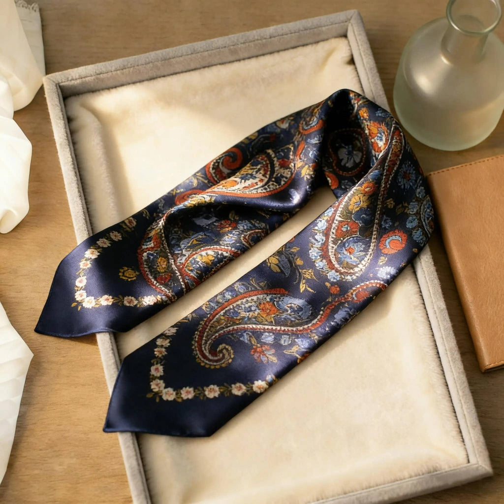 100% Mulberry Silk Paisley Print Twilly Bandana Scarf