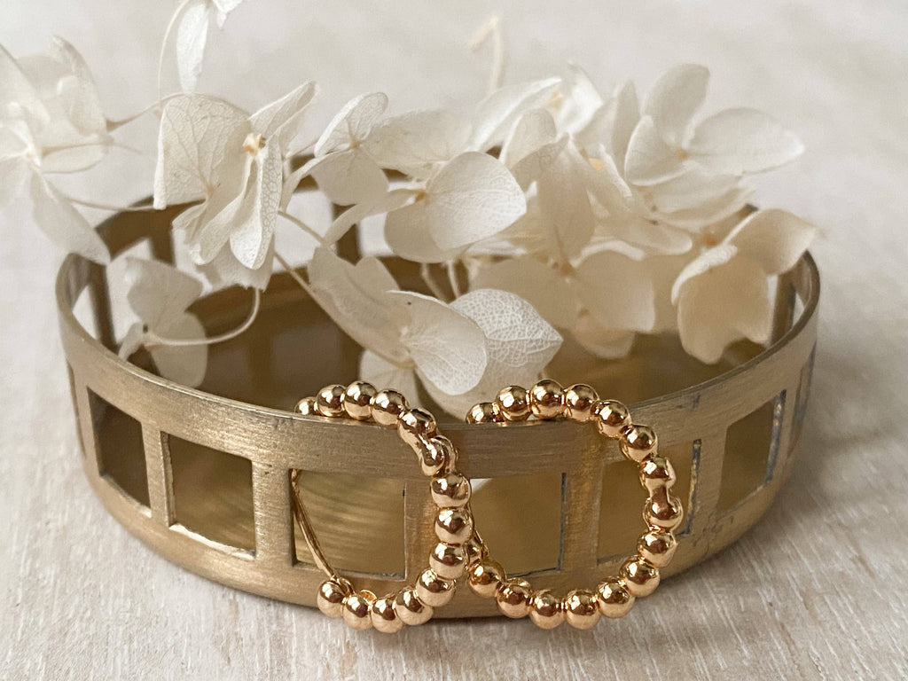 Beaded Gold Hoops