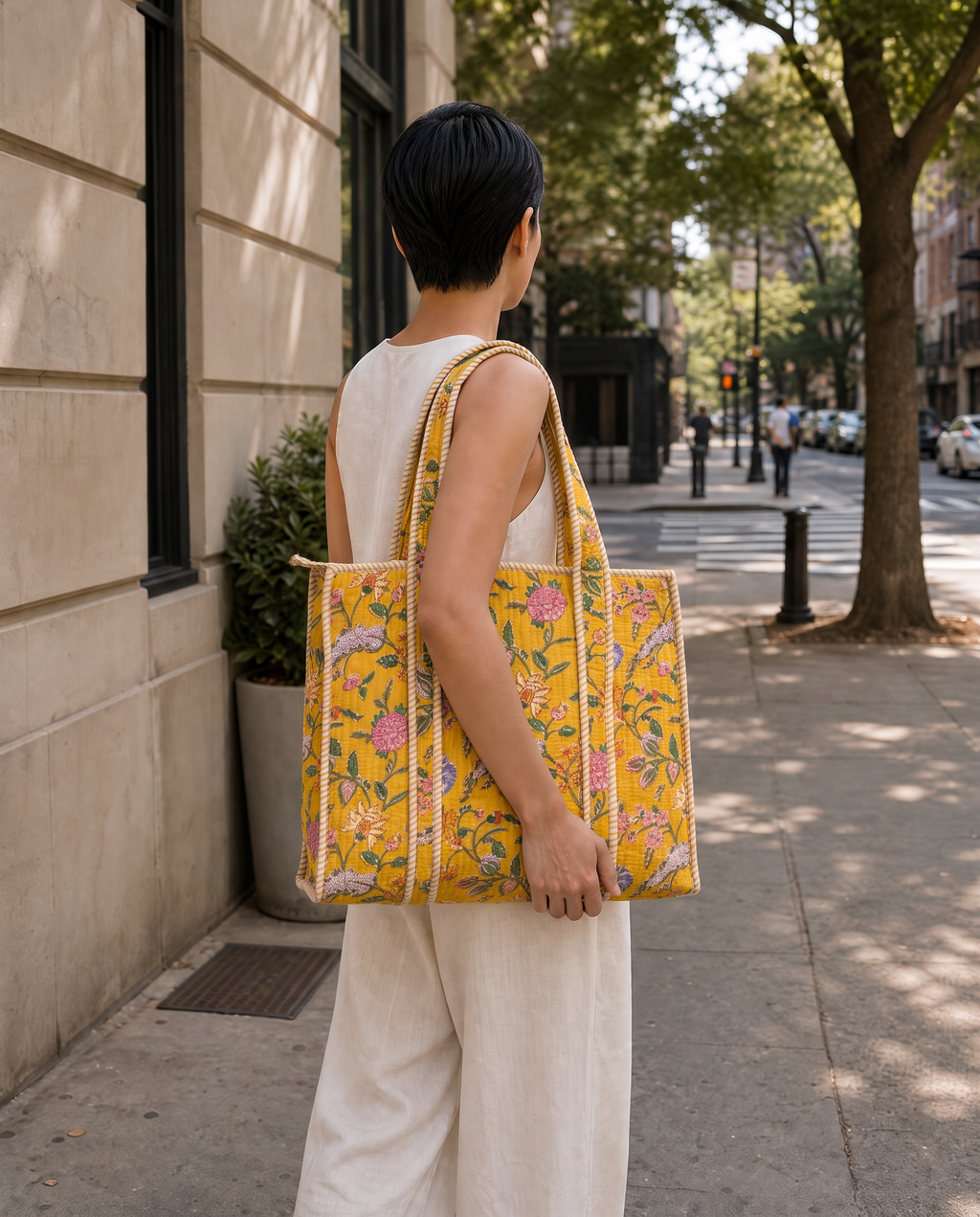 Block Printed and Handmade floral tote bag