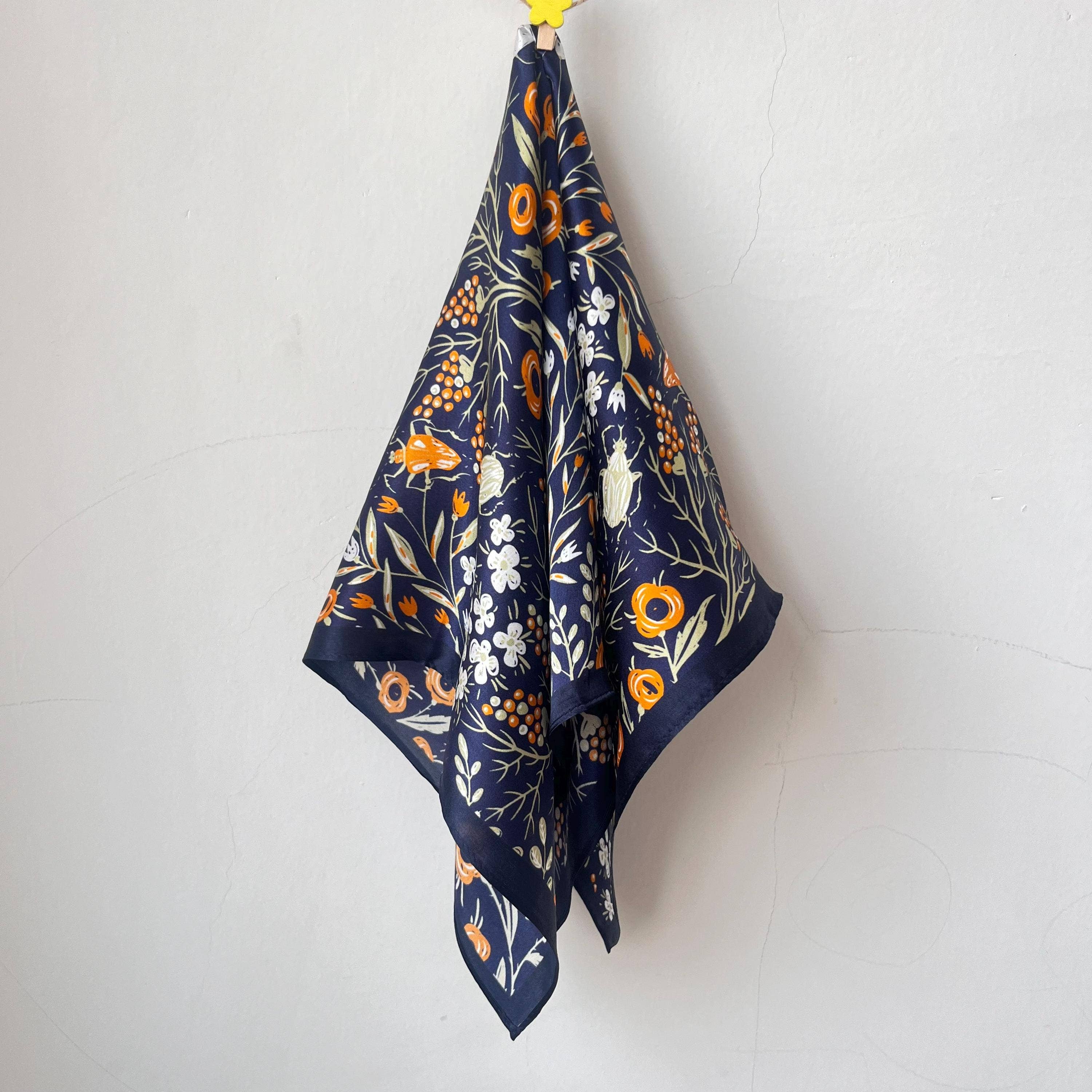 Navy Wildflower Silk Scarf | 100% Mulberry Silk