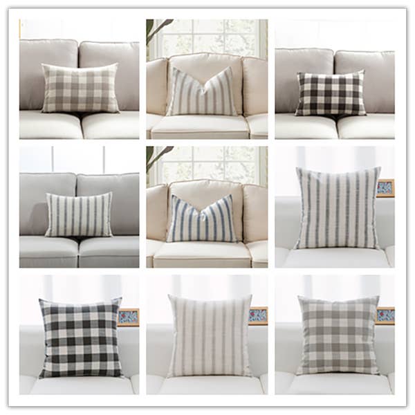 Neutral tones pillows in classic check and stripe pattern