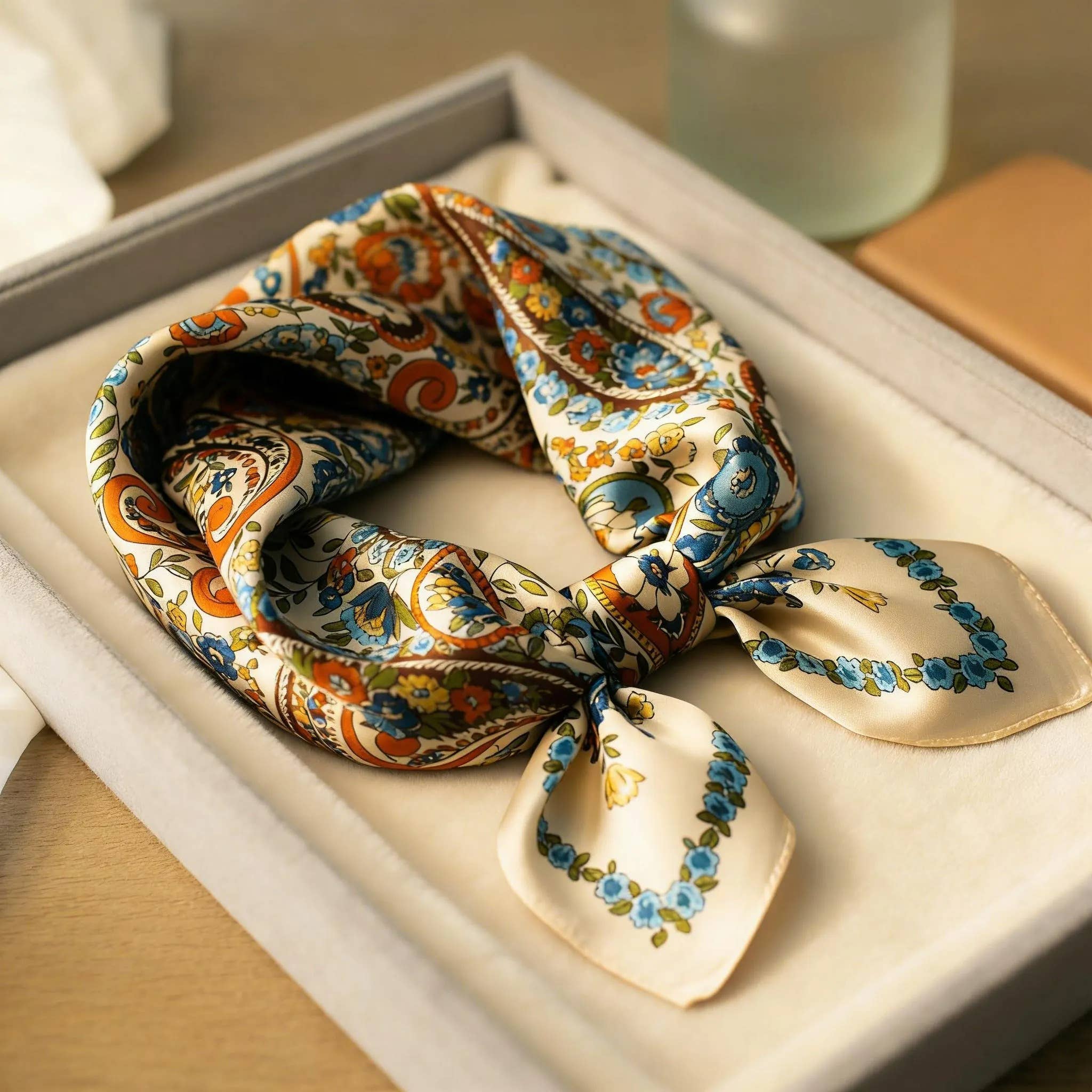 100% Mulberry Silk Paisley Print Twilly Bandana Scarf