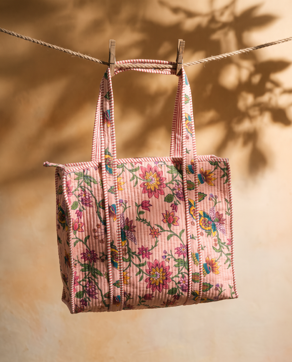 Block Printed and Handmade floral tote bag