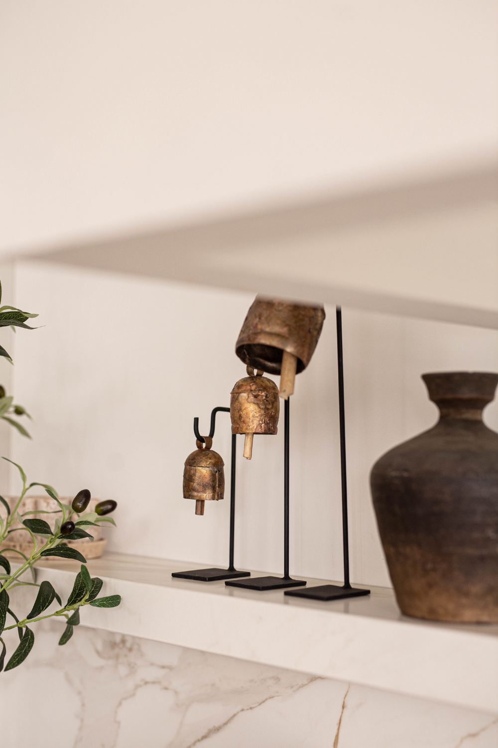 Vintage Inspired Iron Bell Stands Shelf Styling