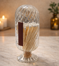 Cloche Match Holder with White-Tip Matches – Clear Swirl Glass Vessel with Side Striker