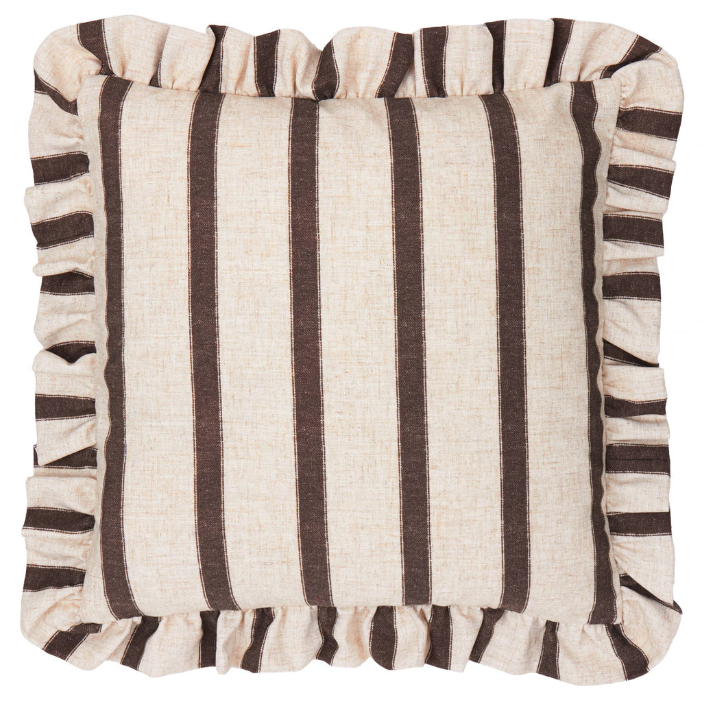 Connie Square Striped Ruffle Cushion Chocolate