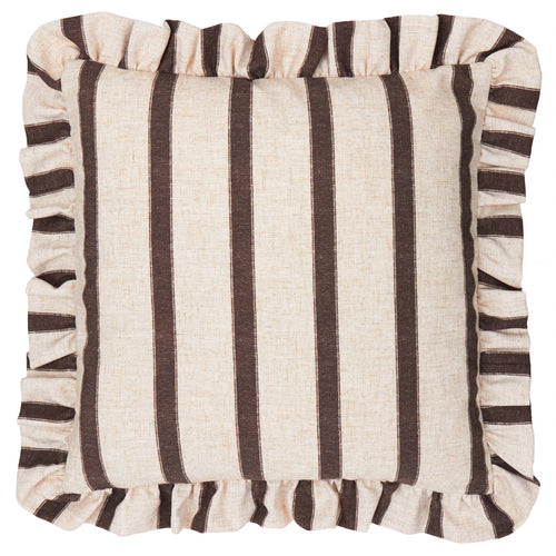 Connie Square Striped Ruffle Cushion Chocolate