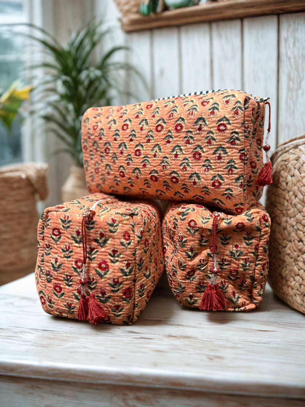 Block Printed and Handmade large waterproof toiletry pouch