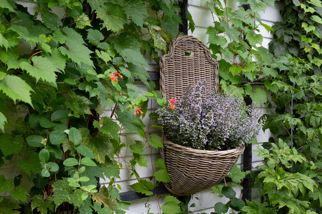 LARGE KUBU GREY RATTAN WALL PLANTER WITH LINER