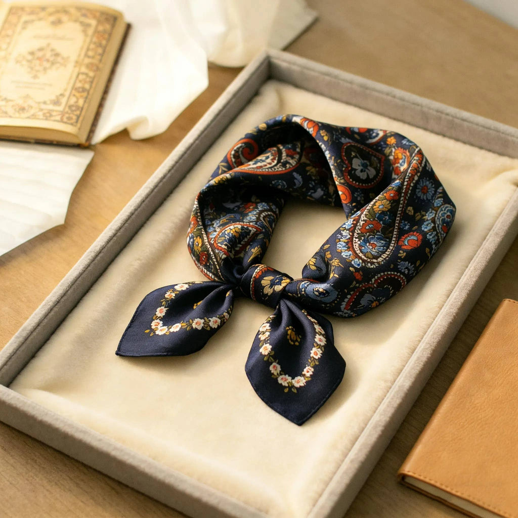 100% Mulberry Silk Paisley Print Twilly Bandana Scarf