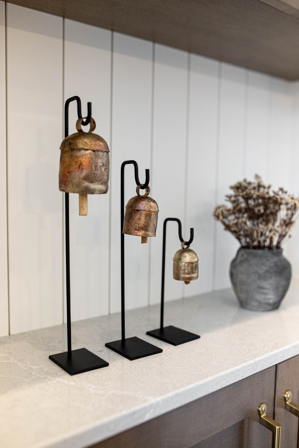 Vintage Inspired Iron Bell Stands Shelf Styling