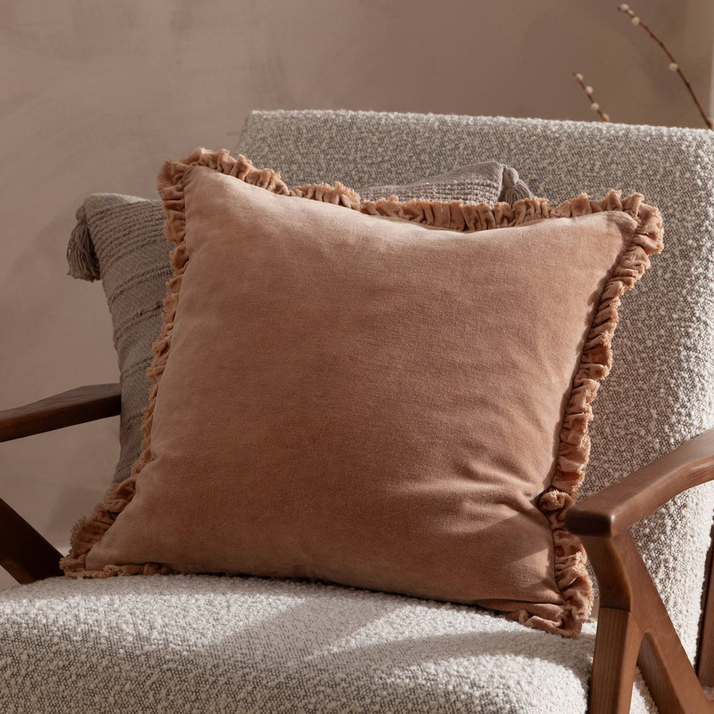 Washed Cotton Velvet Cushion Cover Cashew