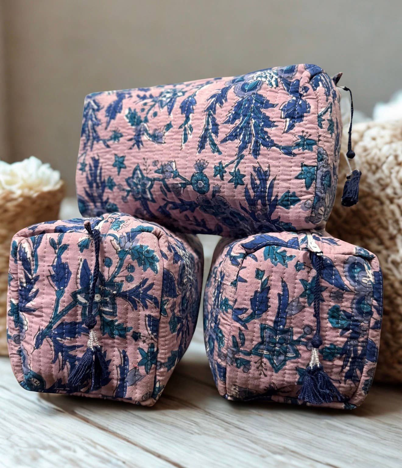 Block Printed and Handmade large waterproof toiletry pouch