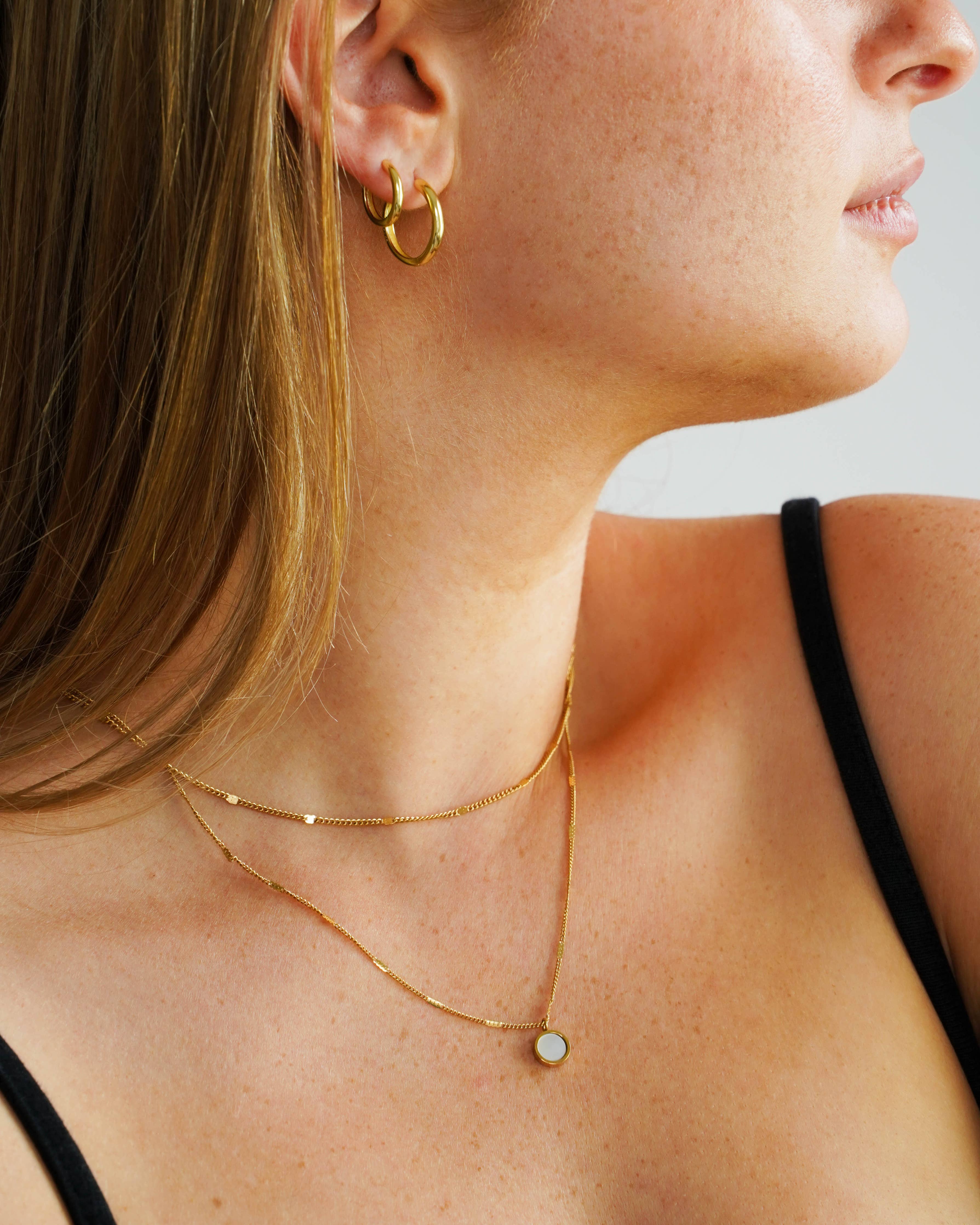 Sara Dual Chain Opal Shell Pendant Necklace