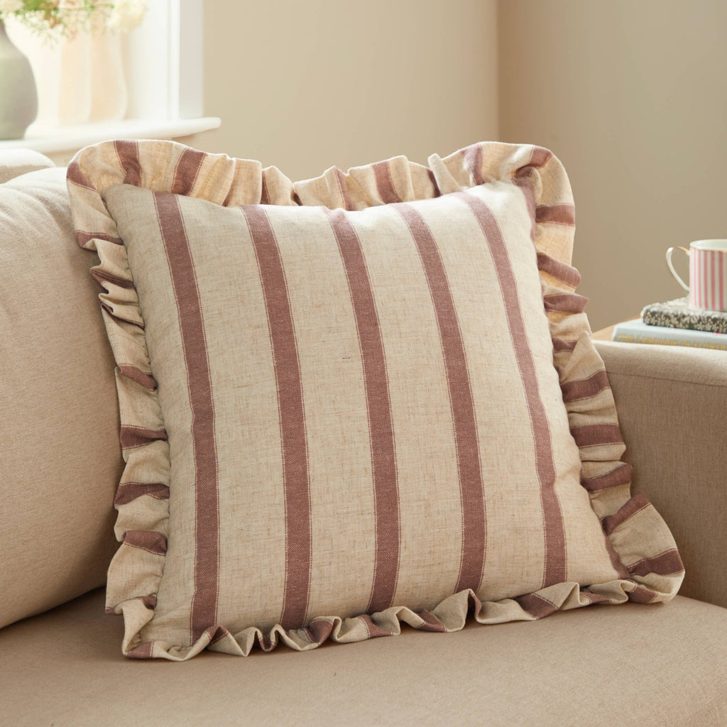 Square Striped Ruffle Cushion Cover - Clay Pink
