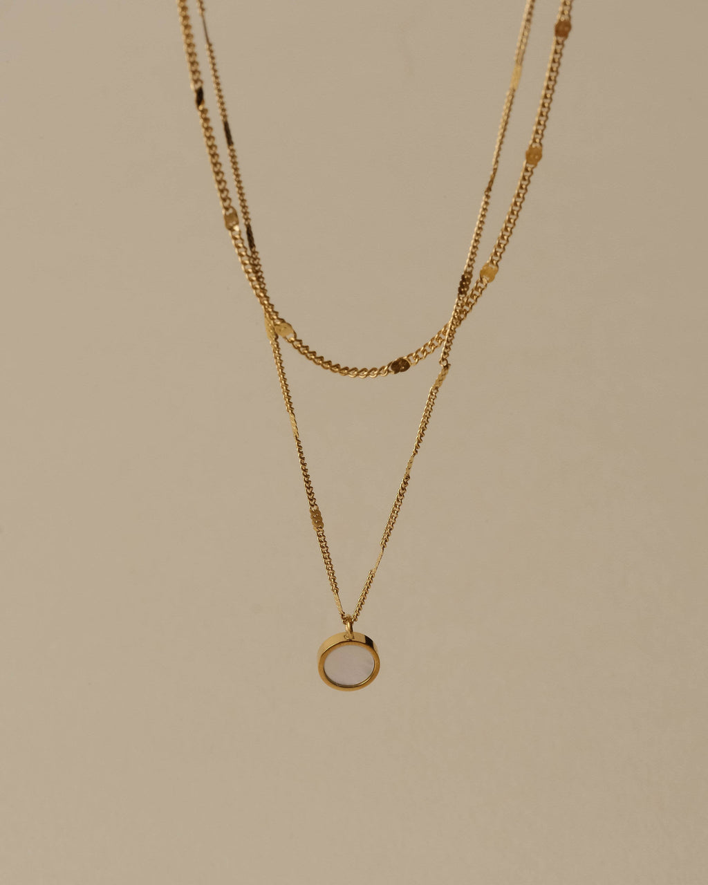 Sara Dual Chain Opal Shell Pendant Necklace