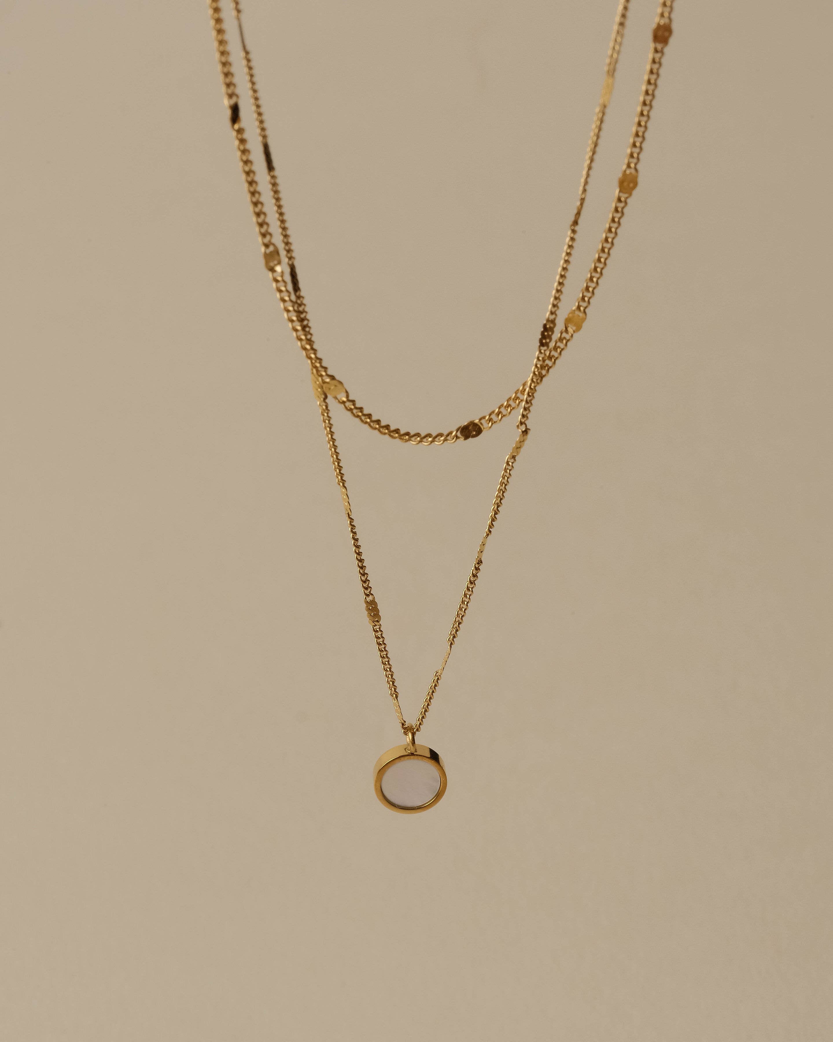 Sara Dual Chain Opal Shell Pendant Necklace