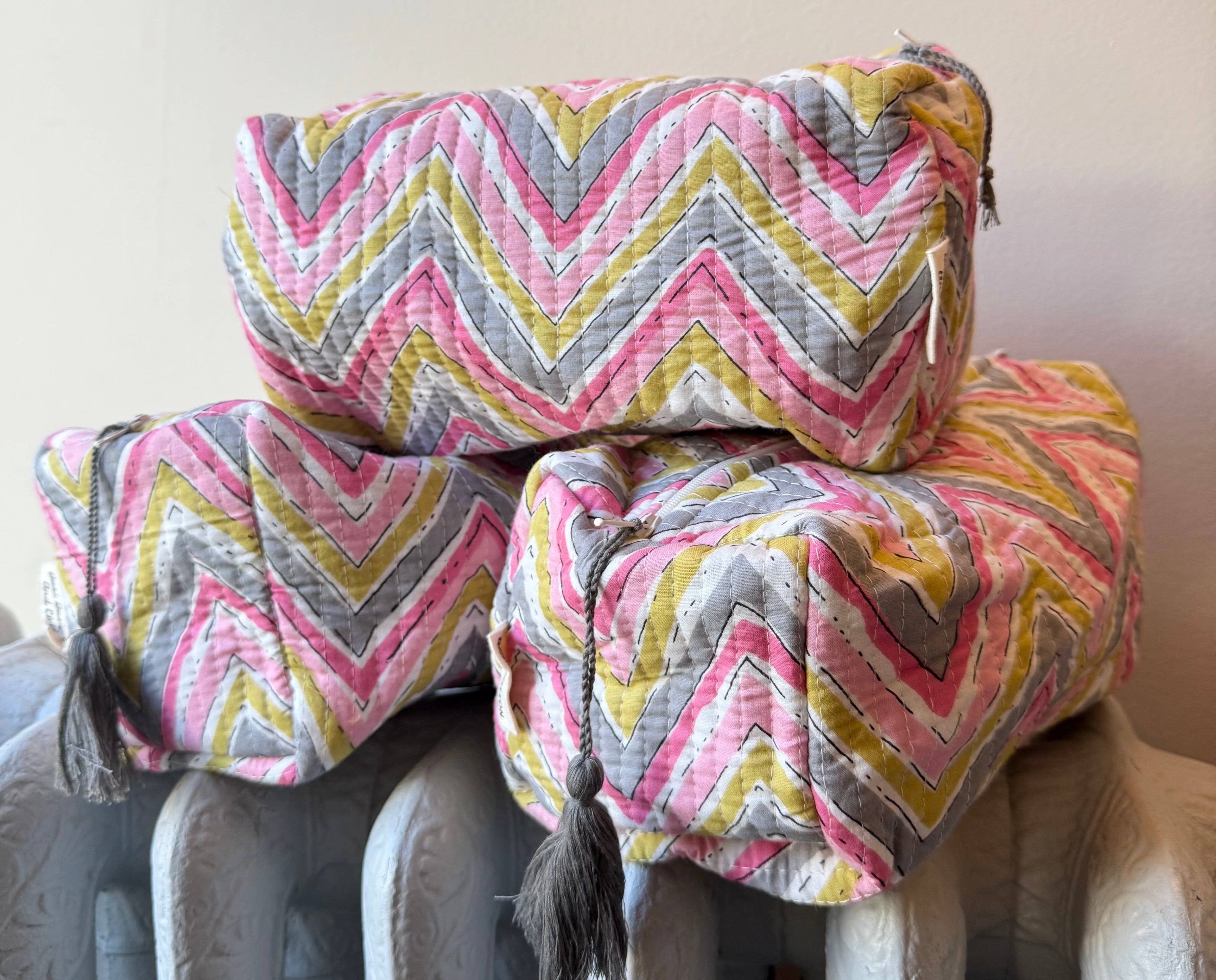 Block Printed and Handmade large waterproof toiletry pouch