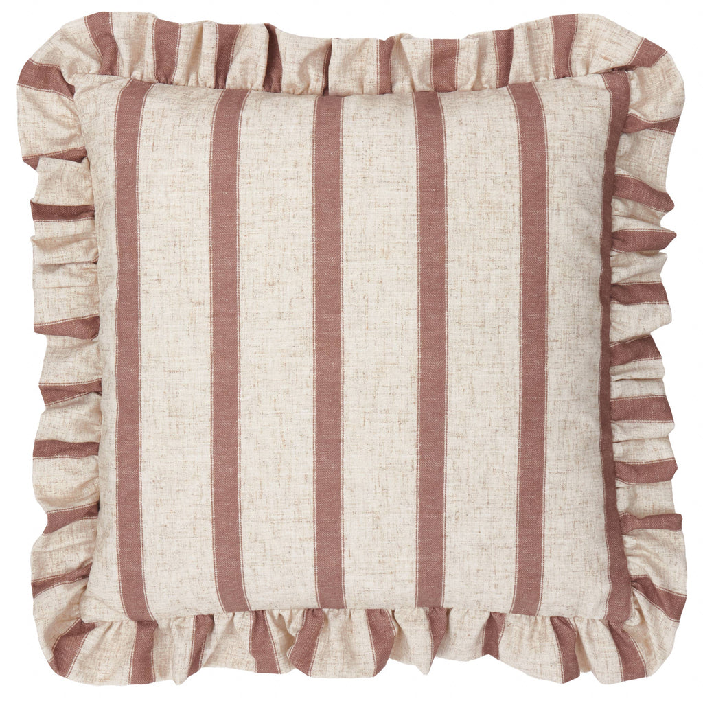 Square Striped Ruffle Cushion Cover - Clay Pink