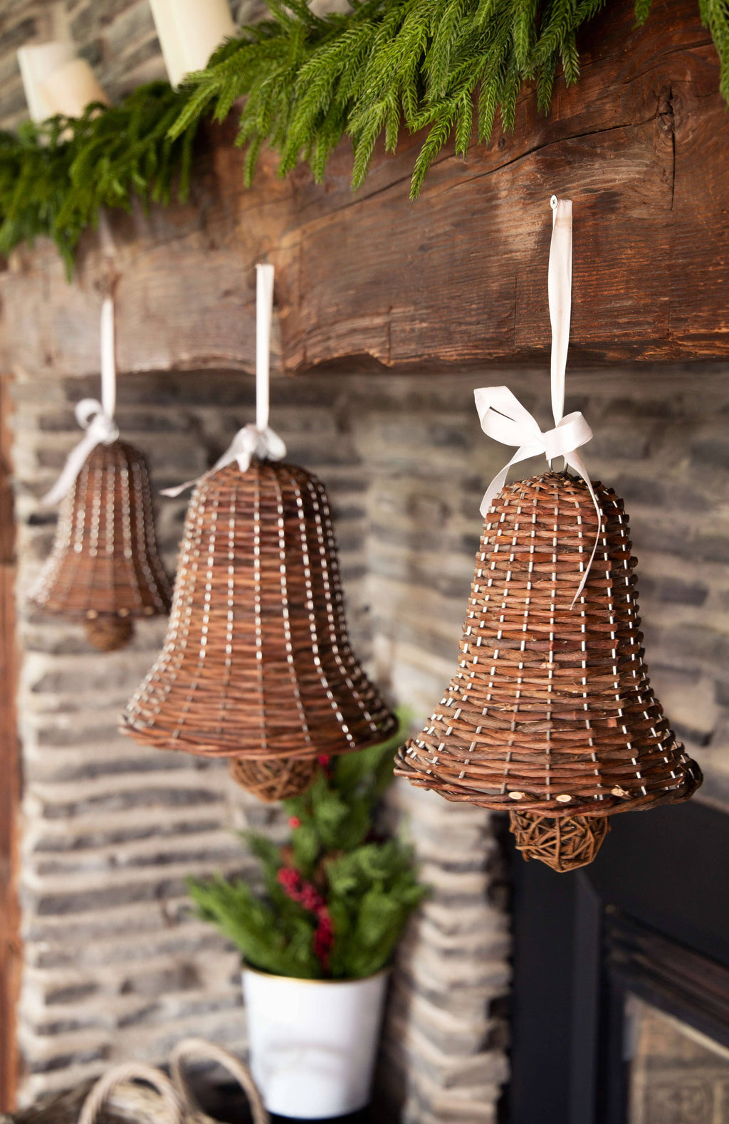 Unpeeled willow bell with white ribbon