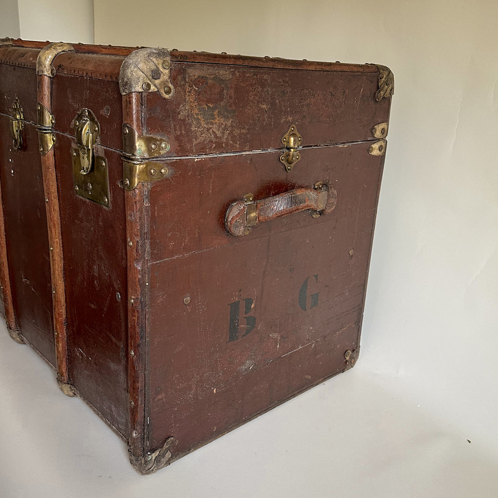 Antique French Leather Trunk image 1