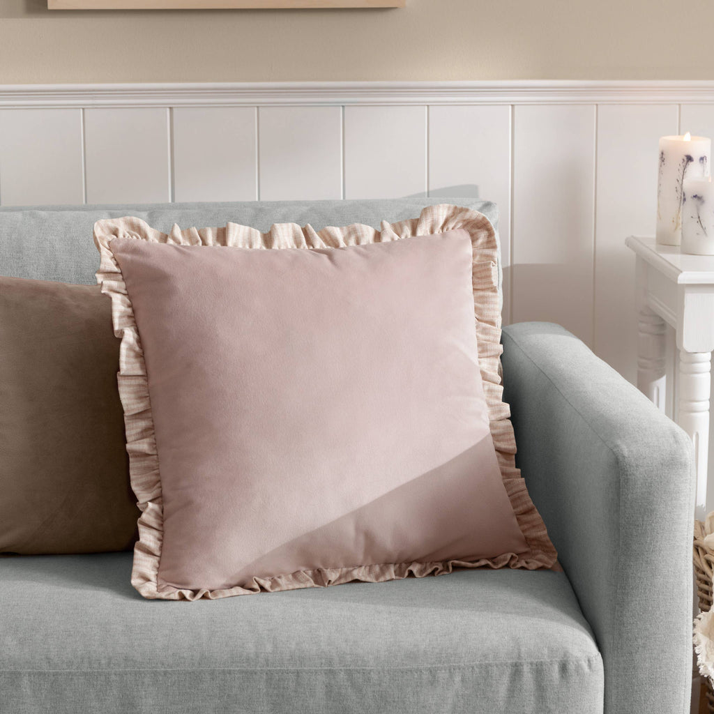 Ruffle Matte Velvet Cushion Cover Pink
