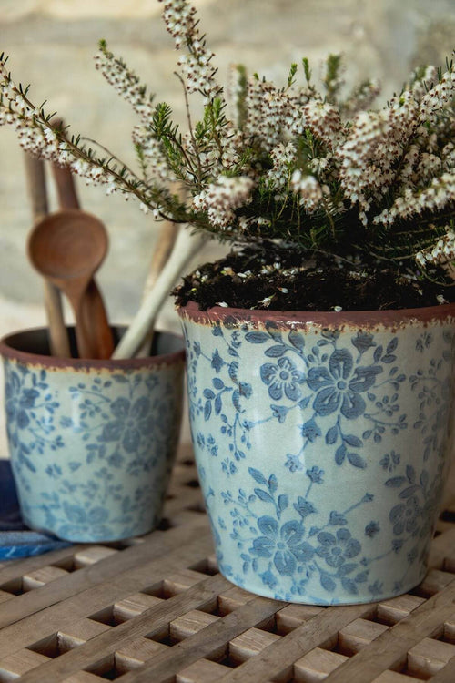 5 INCH POT WITH BLUE FLORAL PATTERN