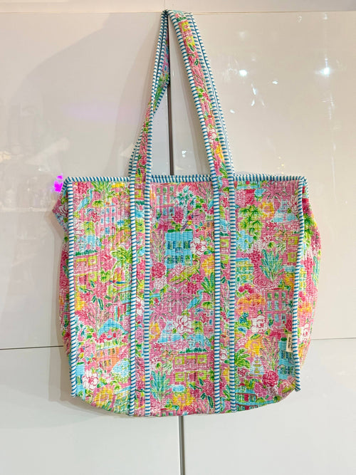 Block Printed and Handmade floral tote bag