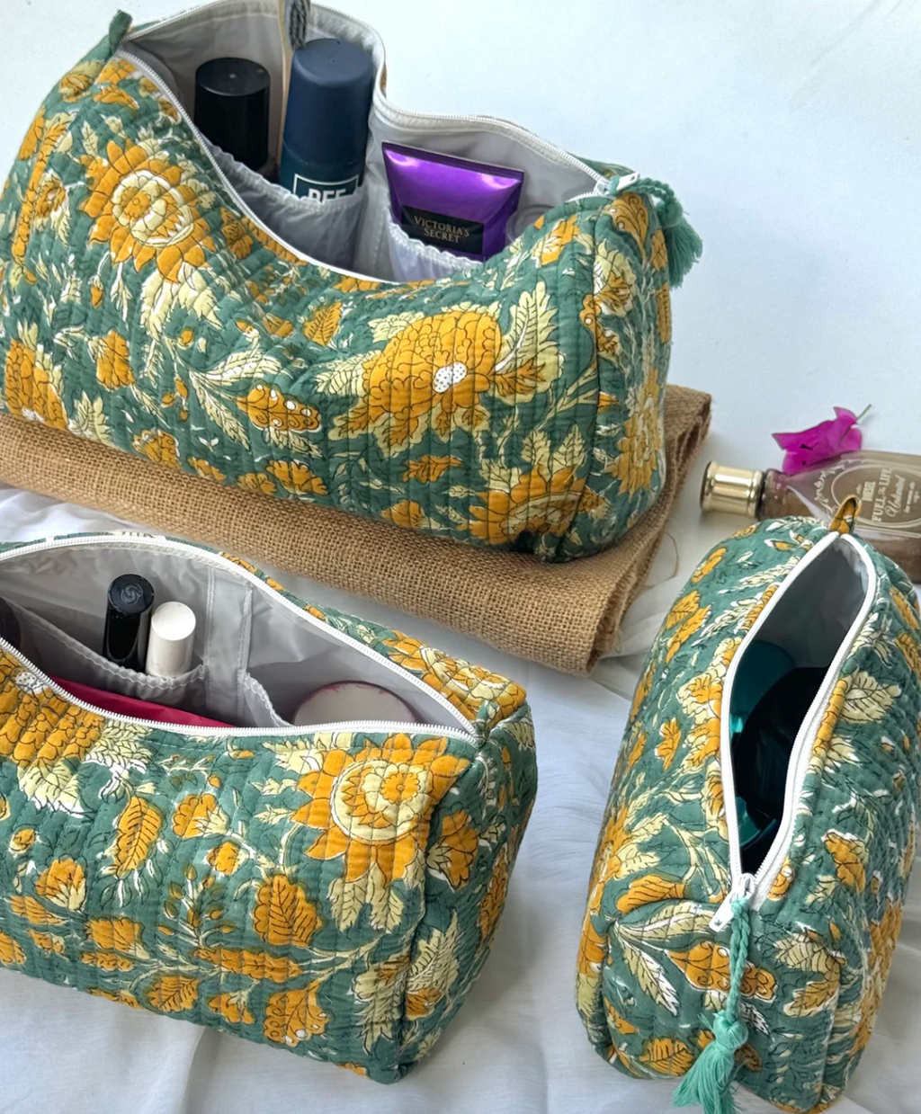 Block Printed and Handmade large waterproof toiletry pouch
