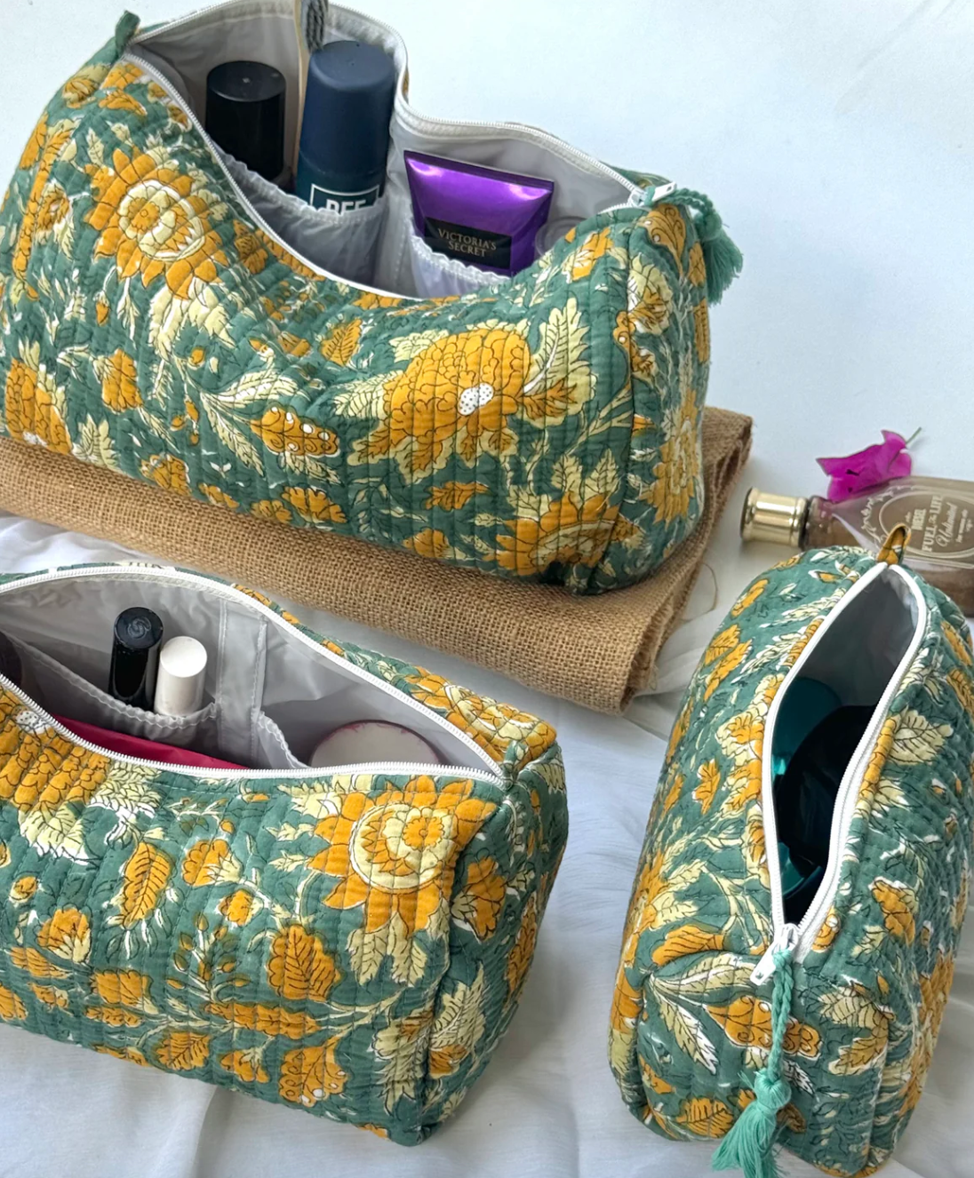 Block Printed and Handmade large waterproof toiletry pouch