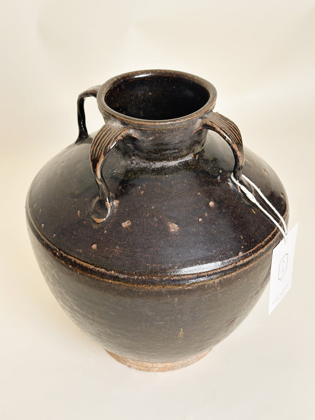 Vintage Brown Glazed Four Handle Pot image 1