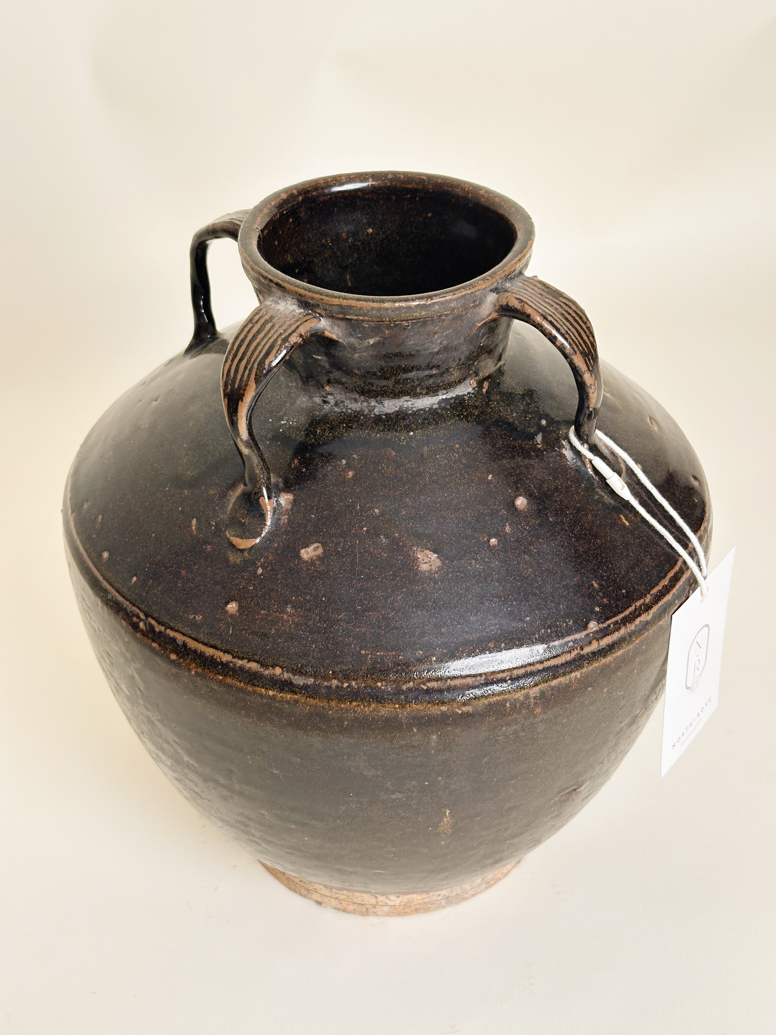 Vintage Brown Glazed Four Handle Pot image 1