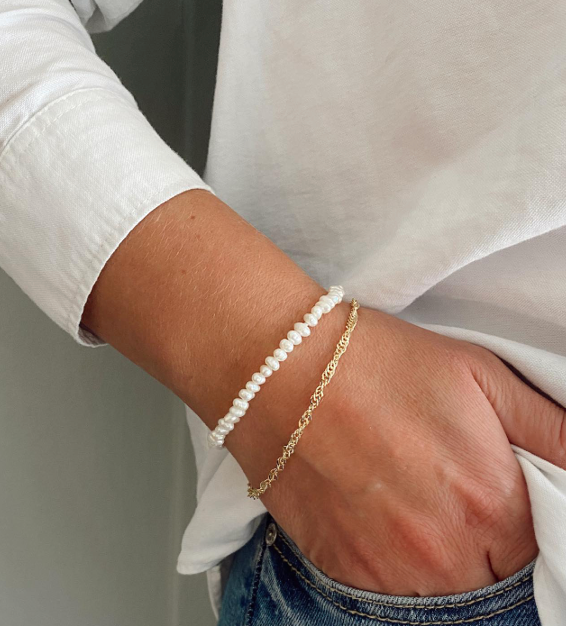 Luna Bloom Dainty Petite Buroque Pearl Bracelet – Steel 