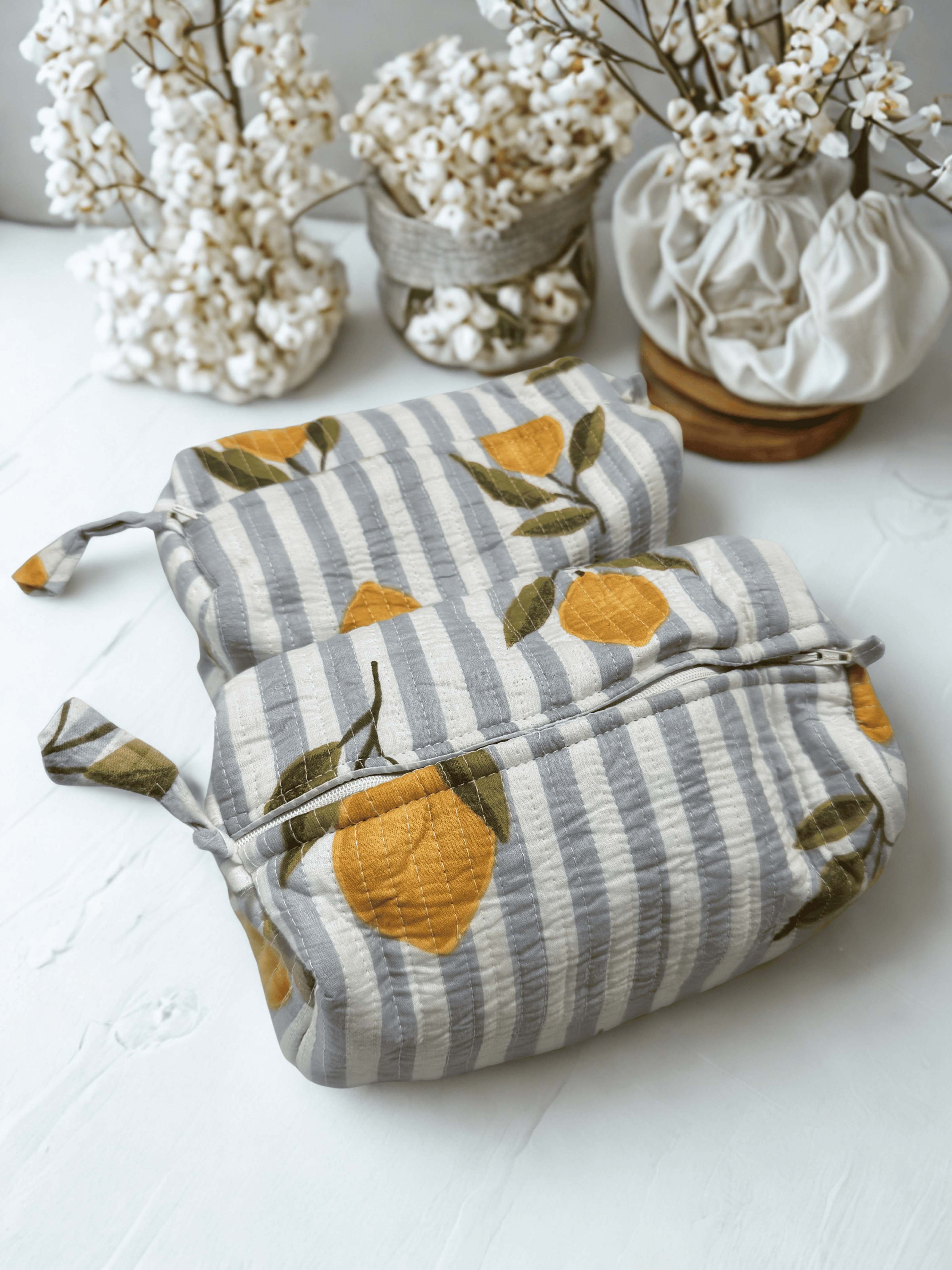 Block Printed and Handmade large waterproof toiletry pouch