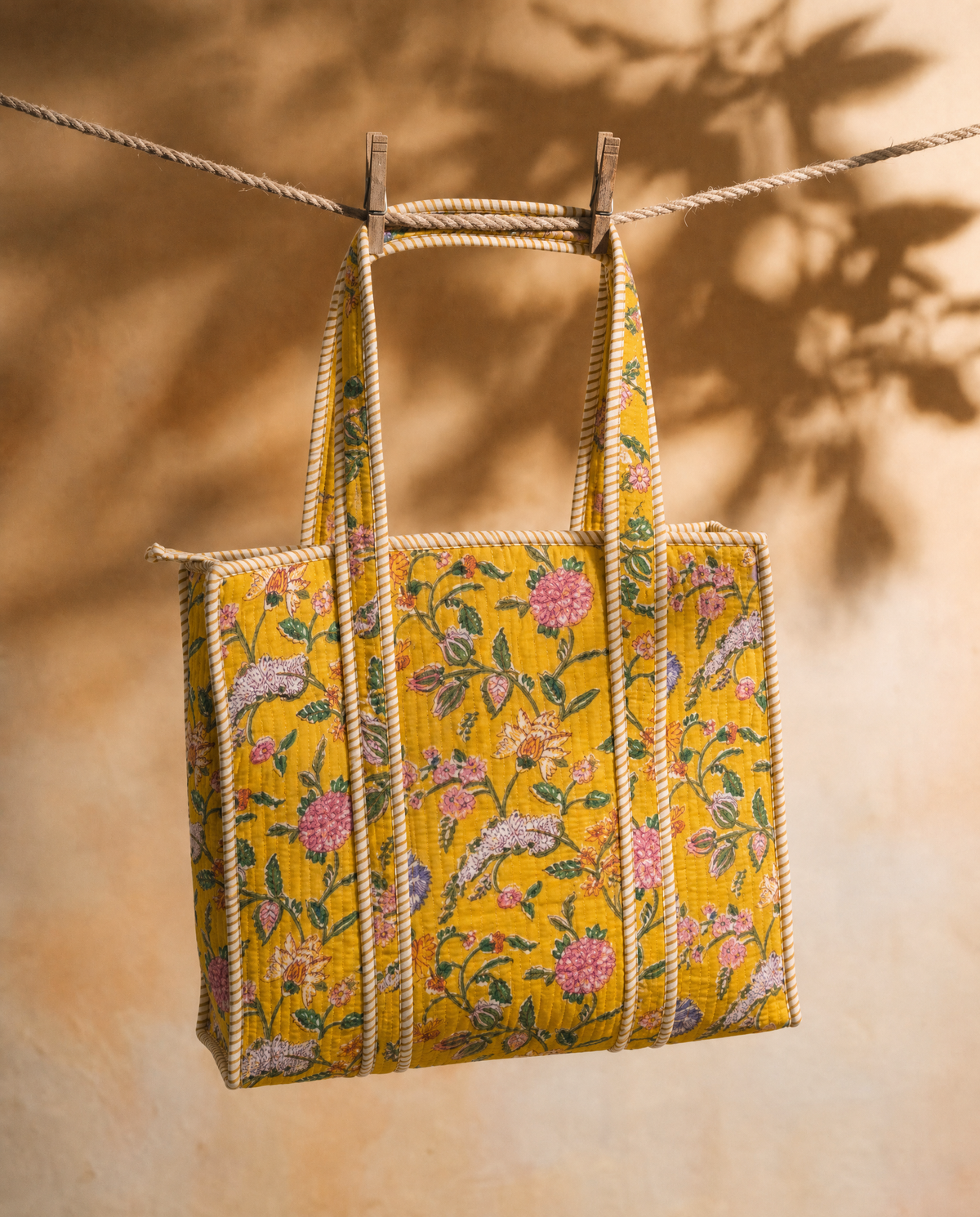 Block Printed and Handmade floral tote bag