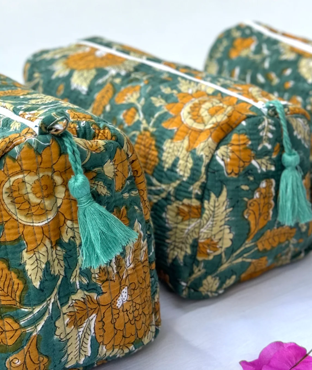 Block Printed and Handmade large waterproof toiletry pouch