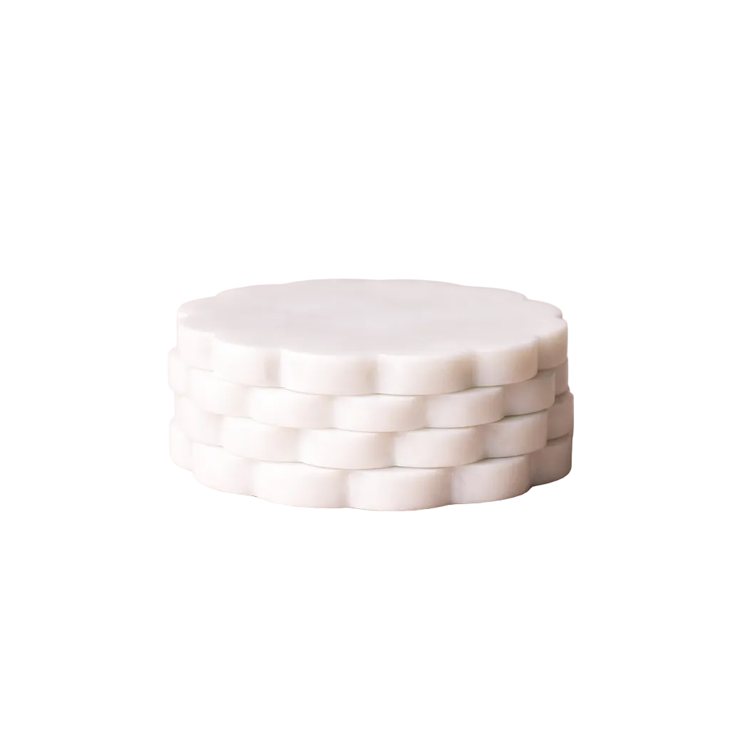 White Marble Scalloped Coasters
