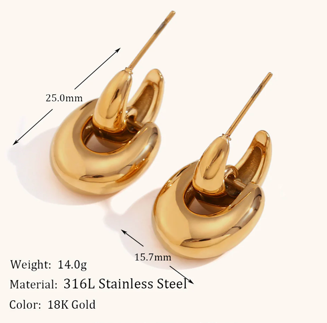 Puffy Door Knocker Hoop Earrings- Steel