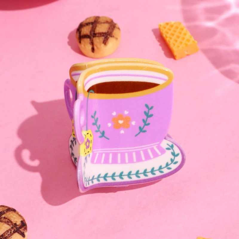 Floral Tea Cup Hair Claw Clip | Cozy Reading Style