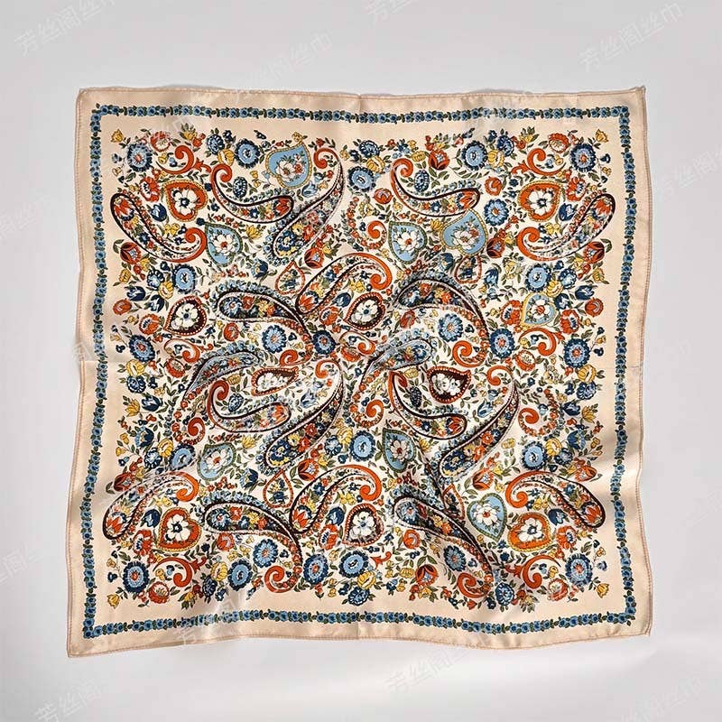 100% Mulberry Silk Paisley Print Twilly Bandana Scarf