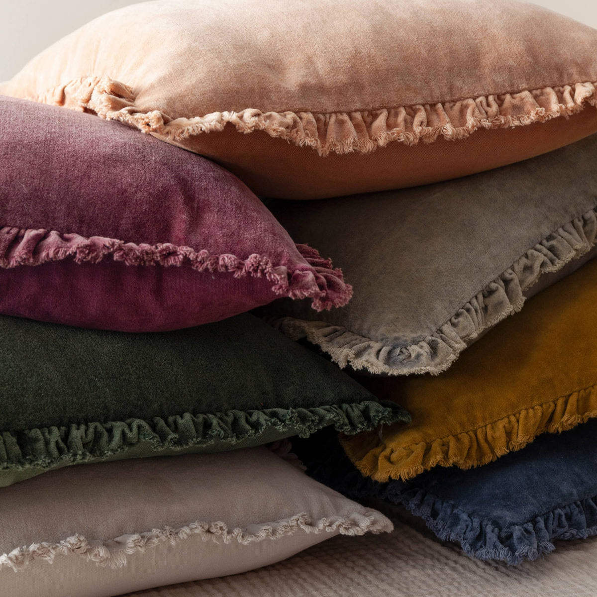 Washed Cotton Velvet Cushion Cover Cashew