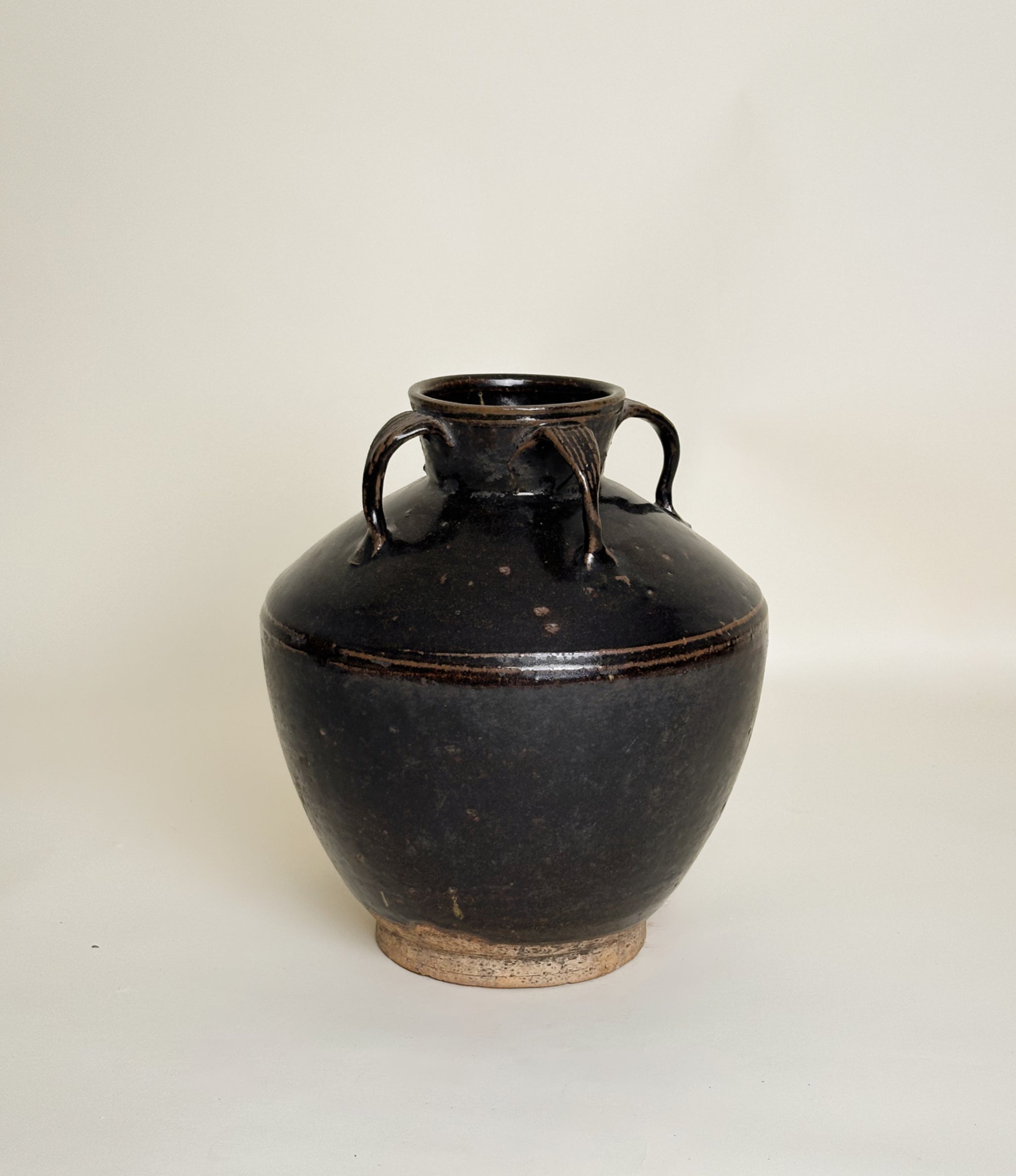 Vintage Brown Glazed Four Handle Pot image 0