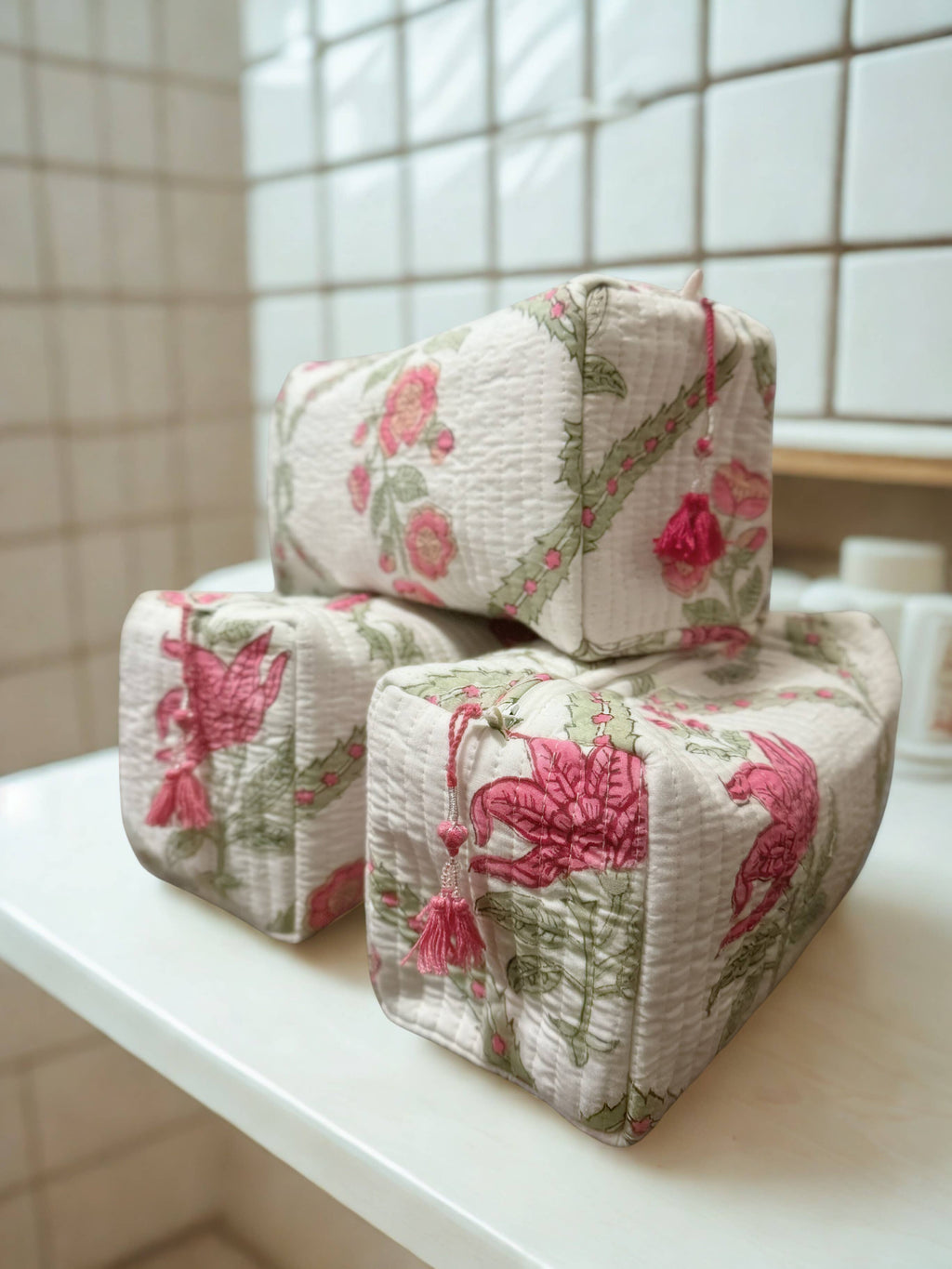 Block Printed and Handmade large waterproof toiletry pouch