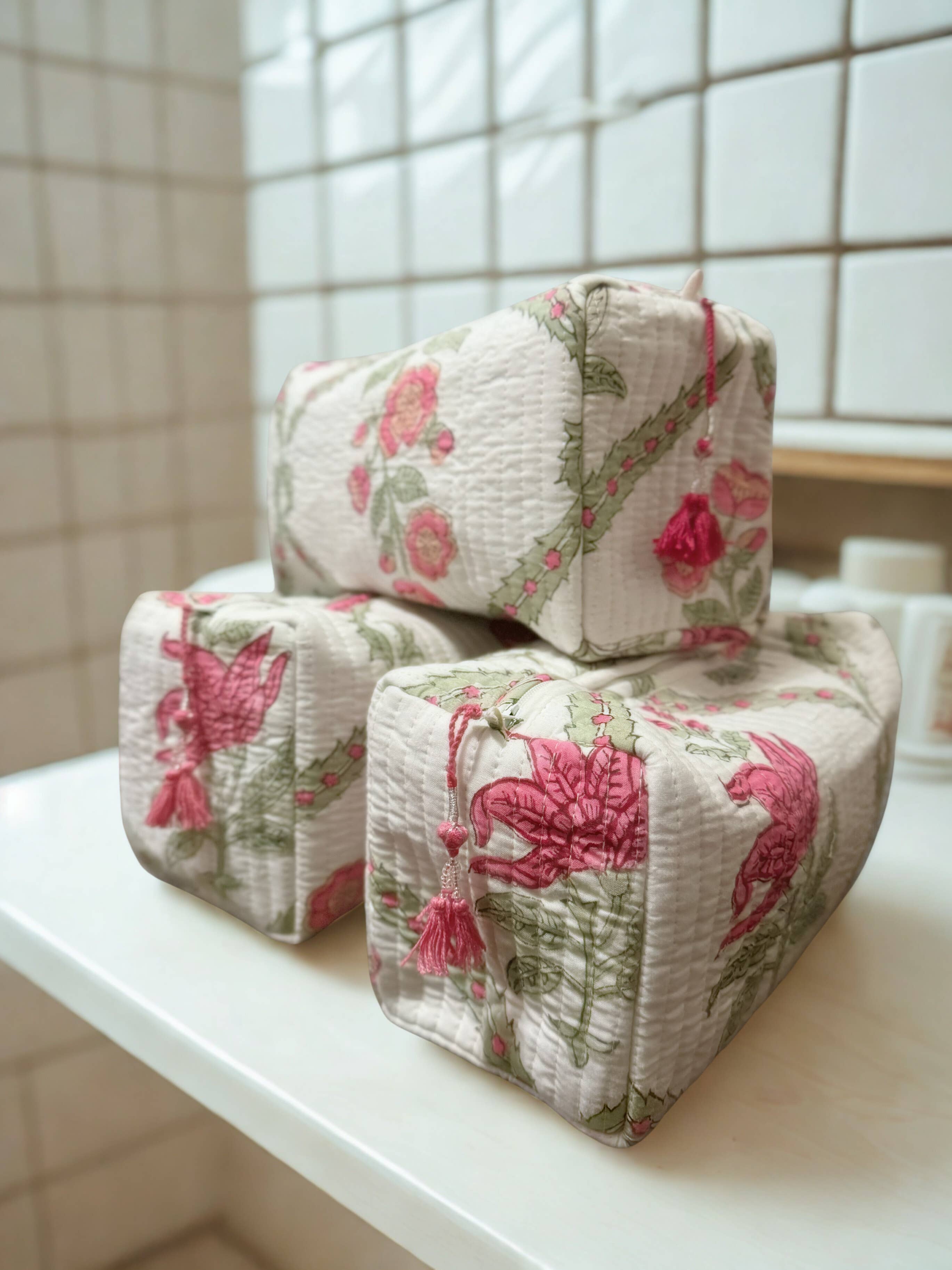 Block Printed and Handmade large waterproof toiletry pouch